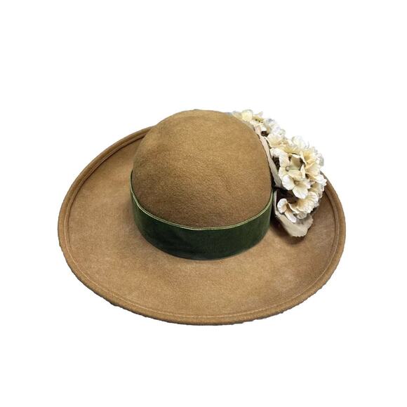 Vintage Toucan 100% Wool Floral Collection New York Hat Womens Brown Green Satin - Picture 1 of 6
